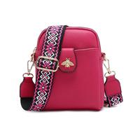 Jfy Bee Badge Two Zipped Sections Canvas Strap Cross Body Bag In Fuchsia Fuchsia