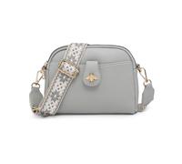 Jfy Bee Badge Two Zipped Sections Canvas Strap Cross Body Bag In Light Grey Light Grey
