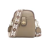 Jfy Bee Badge Two Zipped Sections Canvas Strap Cross Body Bag In Taupe Taupe