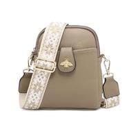 JFY Bee Badge Two Zipped Sections Canvas Strap Cross Body Bag (Khaki)