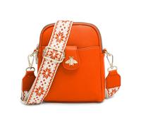 JFY Bee Badge Two Zipped Sections Canvas Strap Cross Body Bag (Orange)