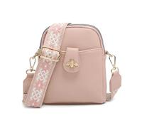 JFY Bee Badge Two Zipped Sections Canvas Strap Cross Body Bag (Pink)