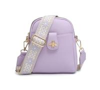 JFY Bee Badge Two Zipped Sections Canvas Strap Cross Body Bag (Purple)