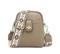 JFY Bee Badge Two Zipped Sections Canvas Strap Cross Body Bag (Taupe)