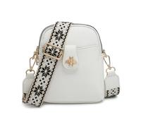 JFY Bee Badge Two Zipped Sections Canvas Strap Cross Body Bag (White)