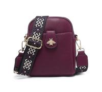 JFY Bee Badge Two Zipped Sections Canvas Strap Cross Body Bag (Wine Red)
