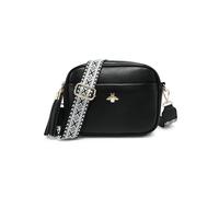 JFY Bee Badge Zipped Pocket Canvas Strap Cross Body Bag (Black)