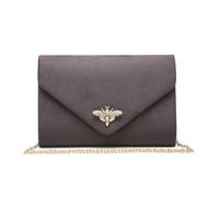 JFY Bee Lock Clasp Suede Clutch Bag (Dark Grey)