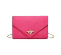 JFY Bee Lock Clasp Suede Clutch Bag (Fuchsia)