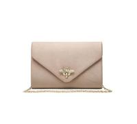 JFY Bee Lock Clasp Suede Clutch Bag (Nude)