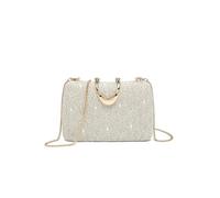 JFY Cario Co. Lace Pattern U Shape Metal Clasp Glitter Clutch Bag (Beige)