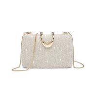 Jfy Carri Co. Lace Pattern U Shape Metal Clasp Glitter Clutch Bag In Beige Beige