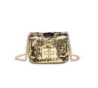 Jfy Carri Co. Sequin Flap Twist Lock Clasp Cross Body Bag In Gold Gold