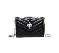 Jfy Chevron Quilted Pattern Metal Twist Turn Lock 3 Compartments Cross Body Bag In Black Black