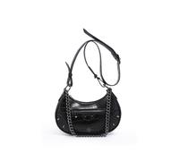 Jfy Chunky Metal Chain Handle Crocodile Skin Pattern Cross Body Bag In Black Black