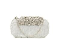 JFY Crystal Push Lock Clasp Double Side Diamante Clutch Bag (Silver)