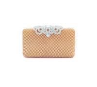 JFY Diamante Embedded Crown Metal Clasp Single Side Diamante Clutch Bag (Champagne)