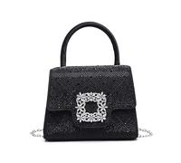 JFY Diamante Flap Trapezoid Shape Satin Clutch Bag (Black)