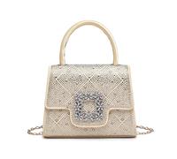 JFY Diamante Flap Trapezoid Shape Satin Clutch Bag (Gold)