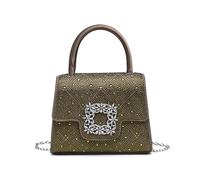 Jfy Diamante Flap Trapezoid Shape Satin Clutch Bag In Green Green