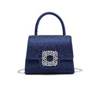 Jfy Diamante Flap Trapezoid Shape Satin Clutch Bag In Navy Navy One Size