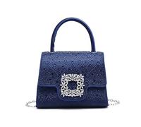 JFY Diamante Flap Trapezoid Shape Satin Clutch Bag (Navy)