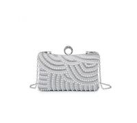 Jfy Diamante On The Front Single Side Pearl Bag In Silver Silver One Size