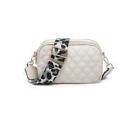 JFY Double Top Zipped Sections Canvas Strap Cross Body Bag (Beige)