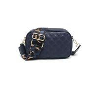 JFY Double Top Zipped Sections Canvas Strap Cross Body Bag (Dark Blue)