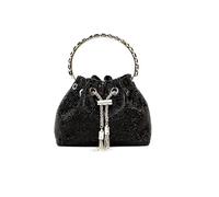 JFY Draw String Closure Ring Handle Soft All Around Diamante Bag (Black)