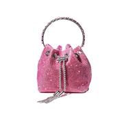 JFY Draw String Closure Ring Handle Soft All Around Diamante Bag (Fuchsia)
