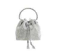 JFY Draw String Closure Ring Handle Soft All Around Diamante Bag (Silver)