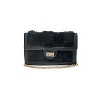 JFY Faux Fur Flap With Metal Twist Clasp Cross Body Bag (Black)