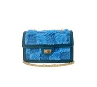 JFY Faux Fur Flap With Metal Twist Clasp Cross Body Bag (Blue)