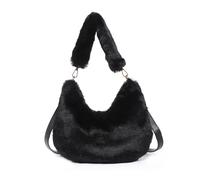 Jfy Faux Fur Fluffy Handle Shoulder Bag In Black Black