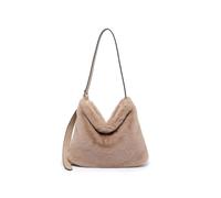 JFY Faux Fur Top Zip Closure Shoulder Bag (Khaki)