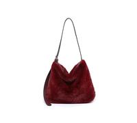 JFY Faux Fur Top Zip Closure Shoulder Bag (Wine)
