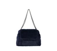 JFY Flap Faux Fur Two Chain Handles Zip Top Closure Shoulder Bag
