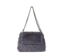 Jfy Flap Faux Fur Two Chain Handles Zip Top Closure Shoulder Bag In Grey Grey