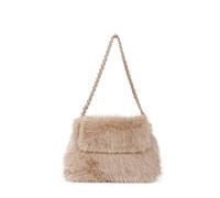 Jfy Flap Faux Fur Two Chain Handles Zip Top Closure Shoulder Bag In Khaki Khaki