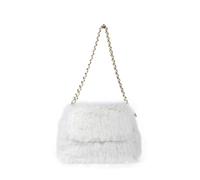 JFY Flap Faux Fur Two Chain Handles Zip Top Closure Shoulder Bag (White)