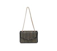 JFY Flap Over Lid Zip Top Closure Double Side Diamante Bag (Black)