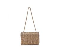 JFY Flap Over Lid Zip Top Closure Double Side Diamante Bag (Gold)