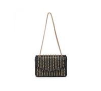 Jfy Flap Over Lid Zip Top Closure Double Side Diamante Bag In Black Black One Size