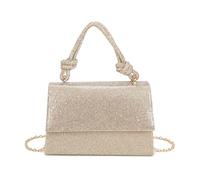 JFY Flap Rhinestone Embedded Knots Top Handle Diamante Clutch Bag (Metallic Gold)