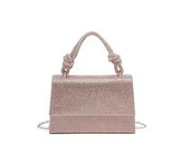 JFY Flap Rhinestone Embedded Knots Top Handle Diamante Clutch Bag (Rose Gold)