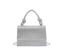 JFY Flap Rhinestone Embedded Knots Top Handle Diamante Clutch Bag (Silver)