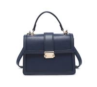 Jfy Flap Top Handle Metal Push Lock Grab Bag In Dark Blue Dark Blue