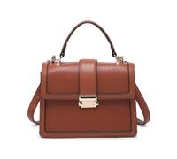 Jfy Flap Top Handle Metal Push Lock Grab Bag In Dark Brown Dark Brown One Size