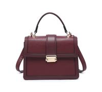 Jfy Flap Top Handle Metal Push Lock Grab Bag In Wine Wine